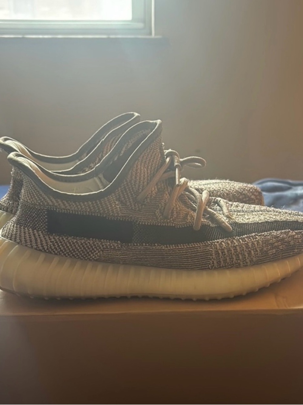 YEEZY Neutral Knit Low-Top Sneakers in Beige and Black